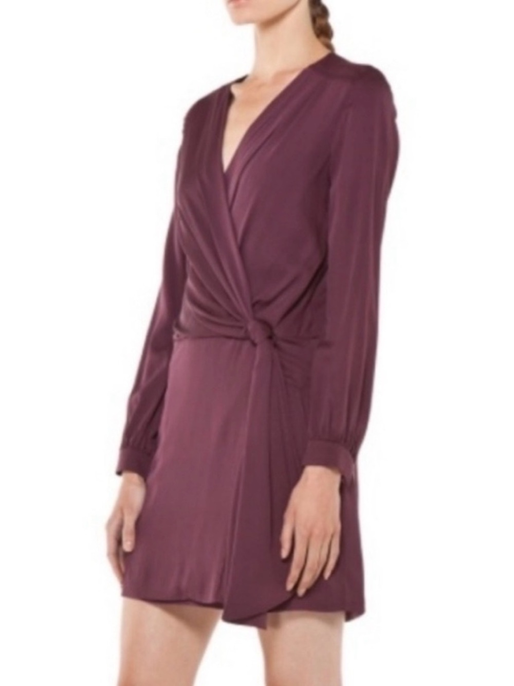 Diane Von Furstenberg Long Sleeve Dora Silk Blend Faux Wrap Dress in Plum
